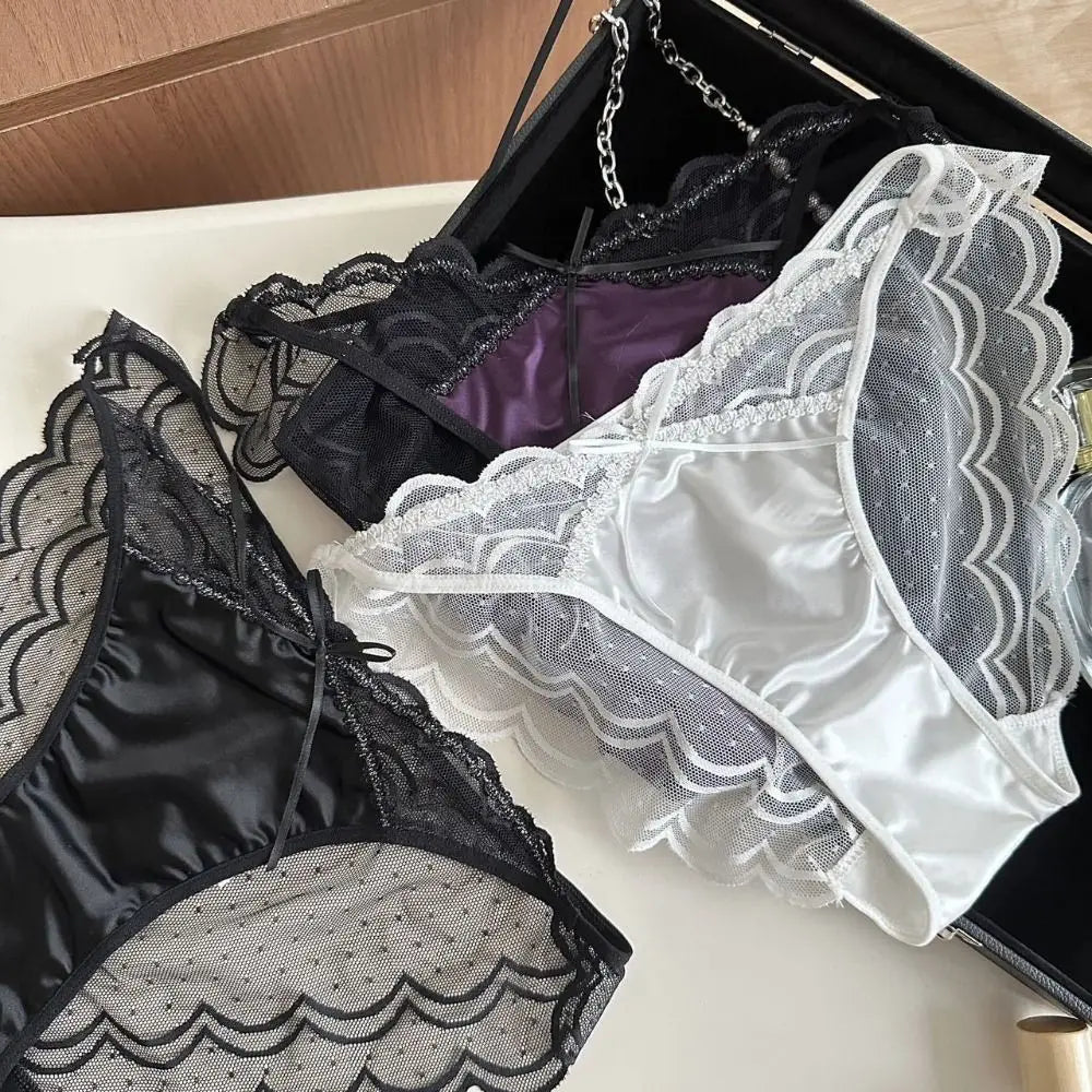 Low Rise Lace Briefs – Seamless Mesh Panties Cotton Crotch Women's Lace Briefs PLUSH