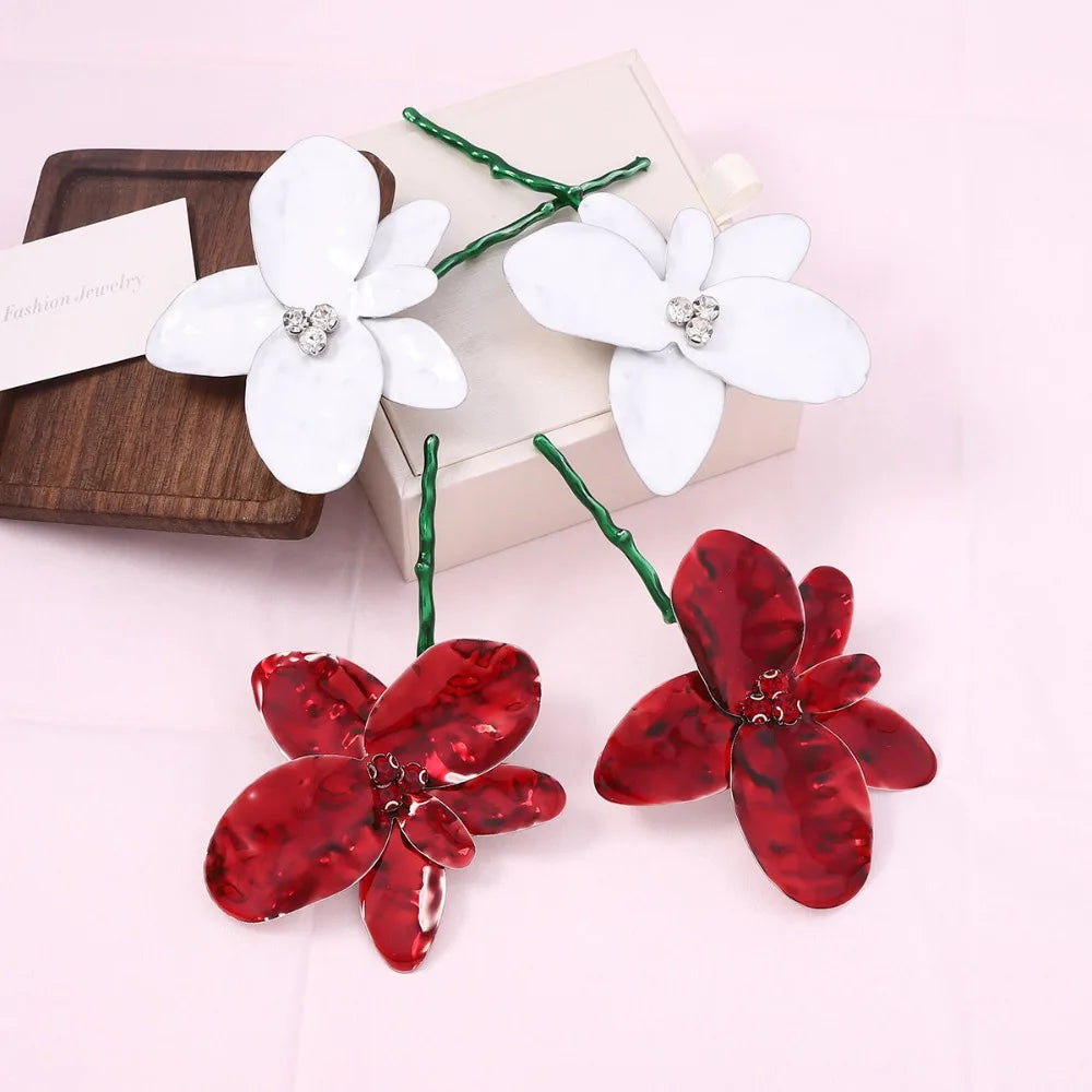 Vintage Enamel Flower Dangle Earrings – Bold Statement Jewelry Dangle Earrings PLUSH