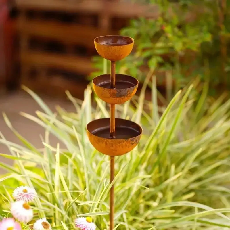 3-Tier Metal Rain Catcher Garden Stake | Decorative Outdoor Ornament Garden Stake Ornament PLUSH Default Title