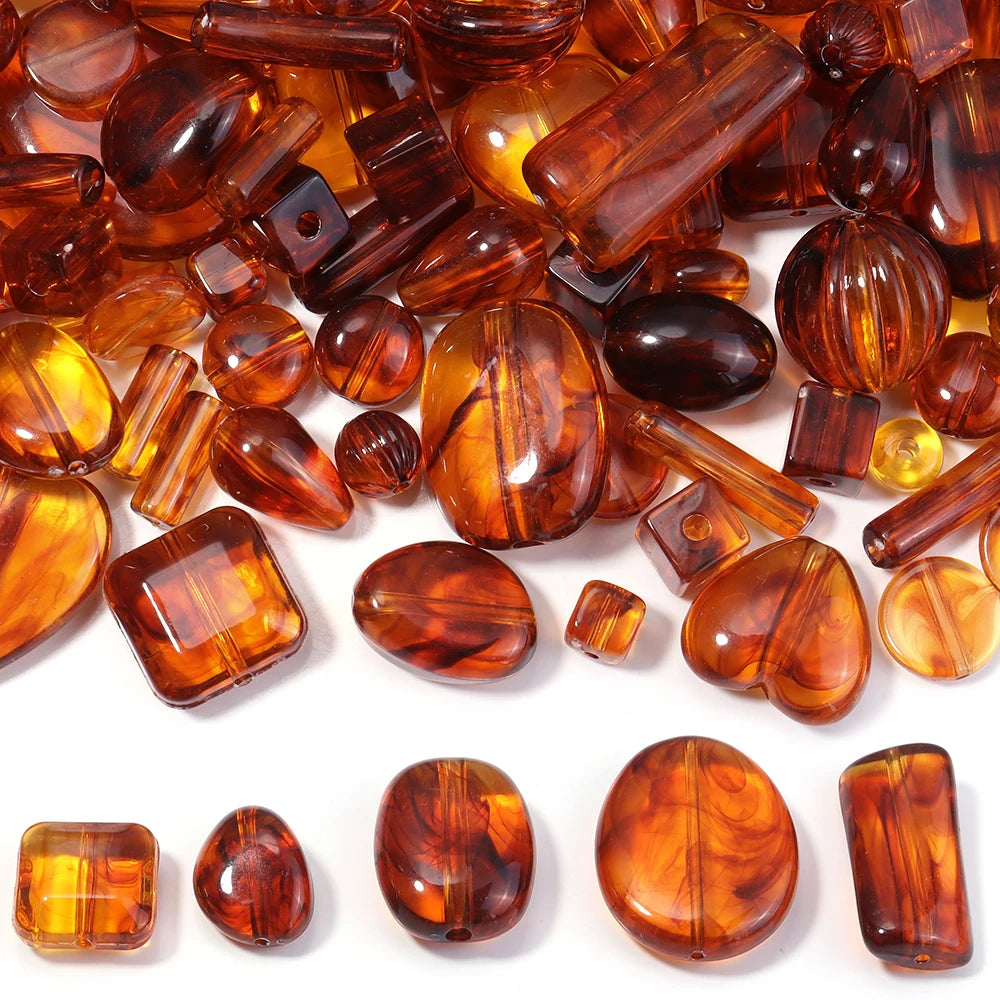 Amber Acrylic Beads – Heart Cube Oval Round Shapes for DIY Acrylic Craft Beads PLUSH
