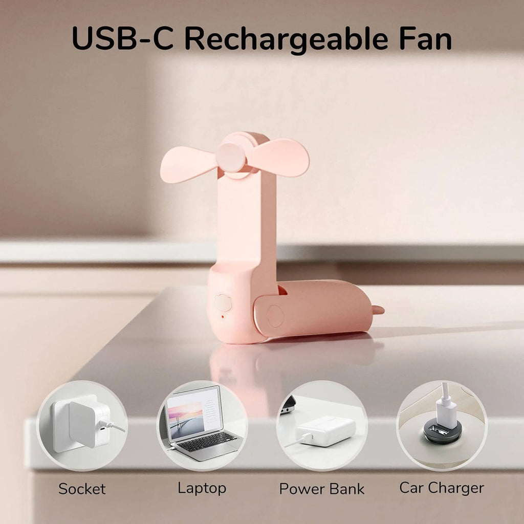Portable USB Rechargeable Foldable Handheld Mini Fan – 3 Speeds Handheld Mini Fan PLUSH