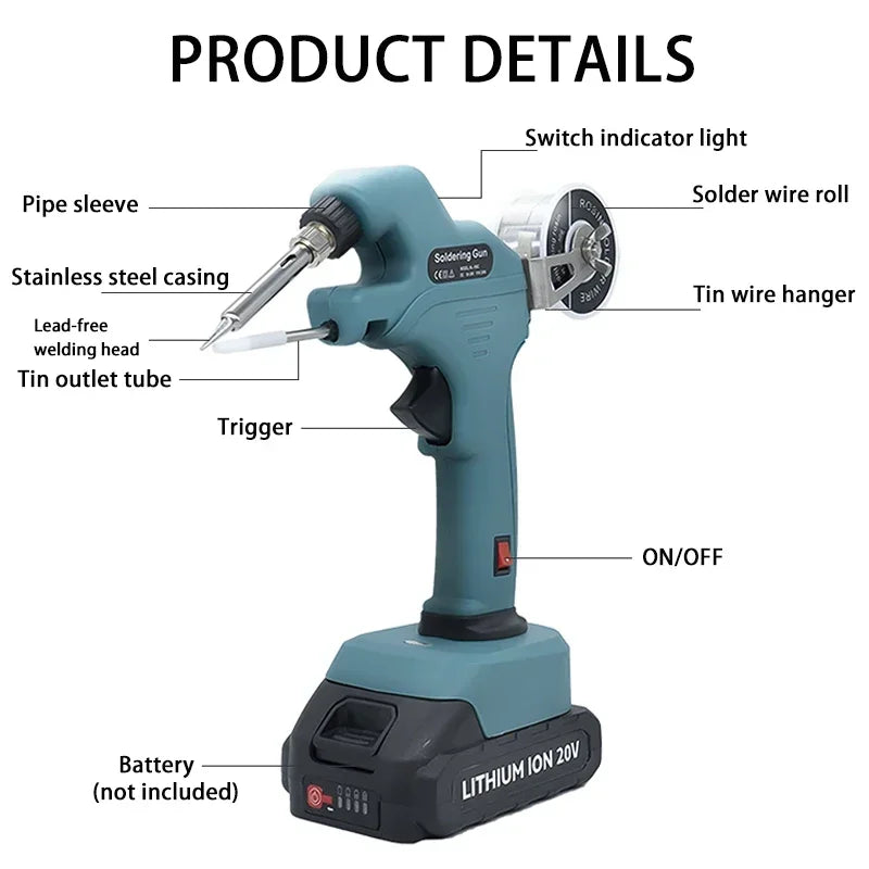 ZWINCKY Cordless Soldering Iron Gun for 18V Li-Ion Battery Cordless Soldering Iron PLUSH
