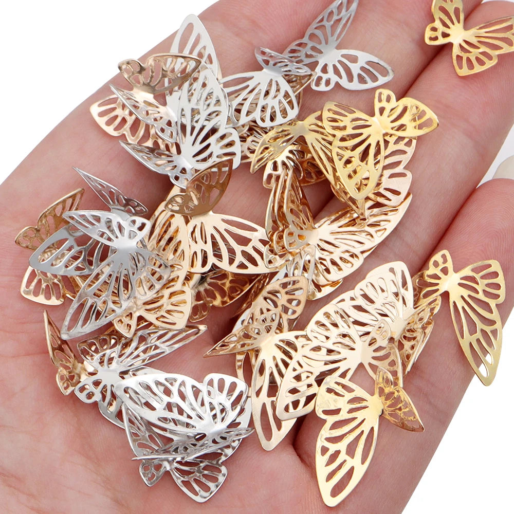 50pcs Iron Hollow 3D Butterfly Filigree Charms – DIY Jewelry Jewelry Making Charms PLUSH