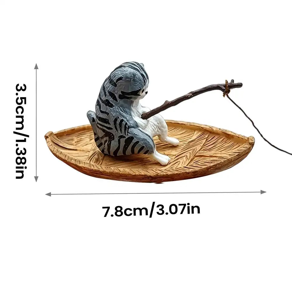 Resin Cat Fishing Boat Aquarium Ornament | Fish Tank Decor Aquarium Ornament PLUSH 02
