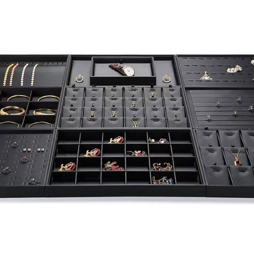 Stackable PU Leather Jewelry Display Tray – Multi-Compartment Jewelry Display Tray PLUSH