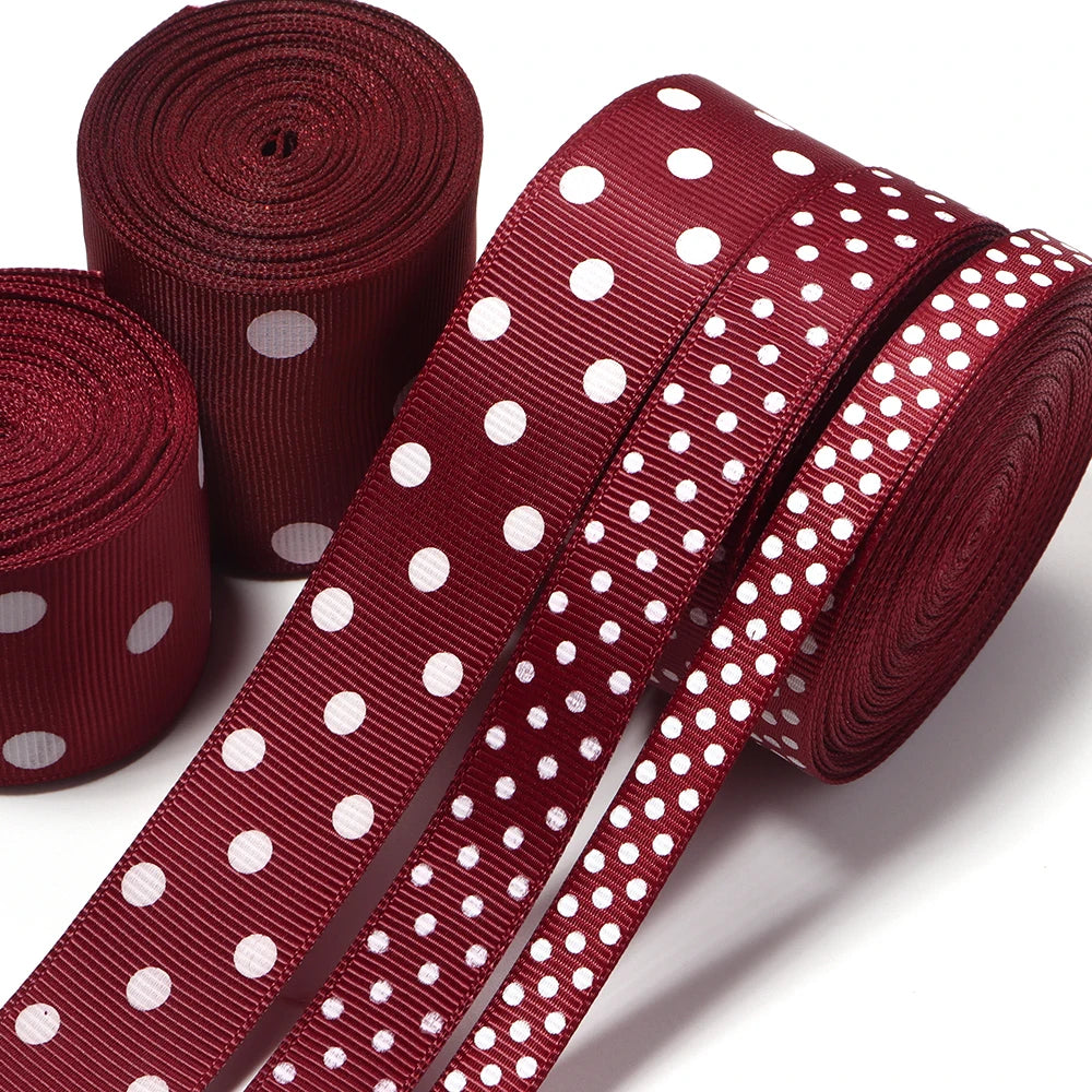 Wine Red Polka Dot Grosgrain Ribbon – Hair Bows & Gift Wrap Grosgrain Ribbon PLUSH