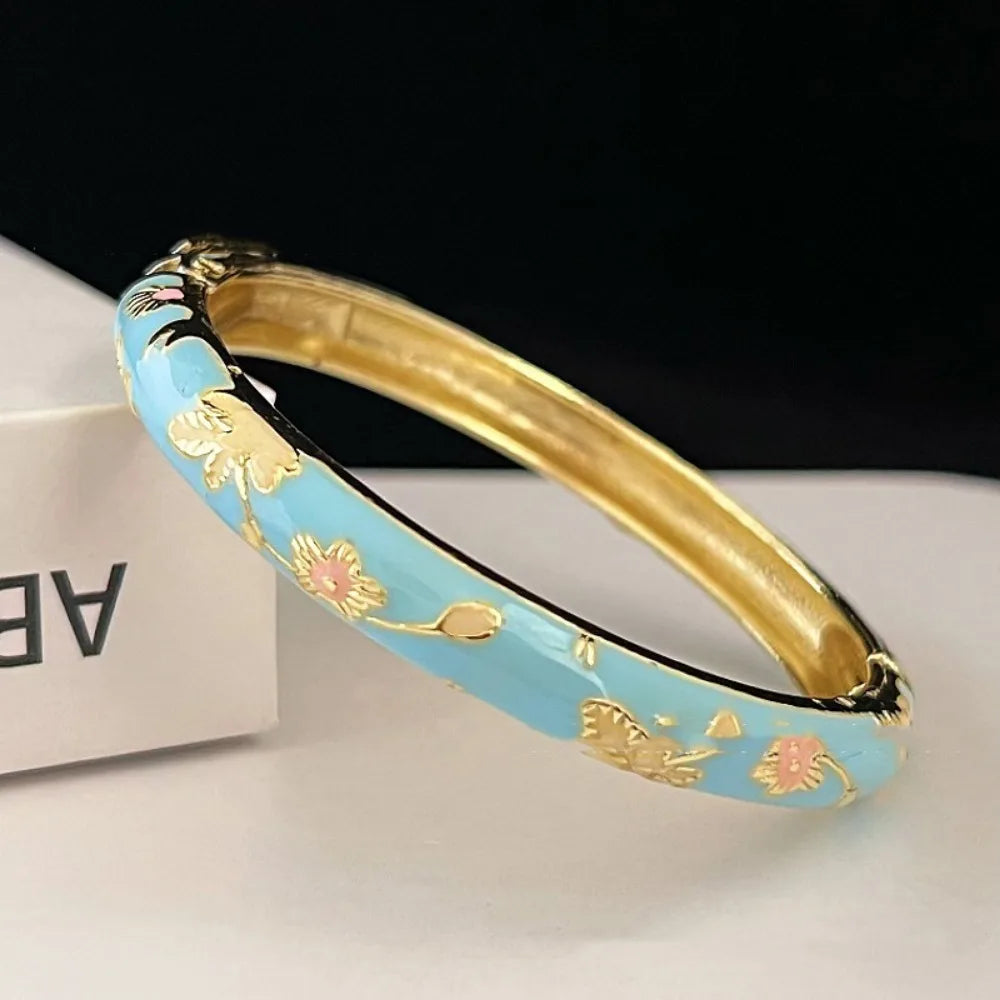 Chinese Cloisonné Enamel Peony Bangle – Vintage Filigree Bracelet Enamel Bangle Bracelet PLUSH Sky Blue