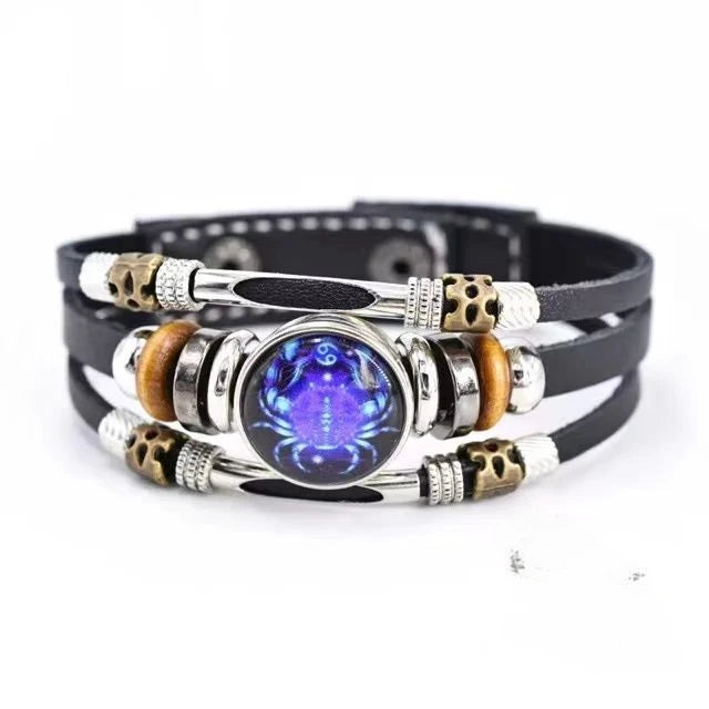 Zodiac Constellation Luminous Leather Bracelet | Unisex Gift Charm Bracelet PLUSH Cancer