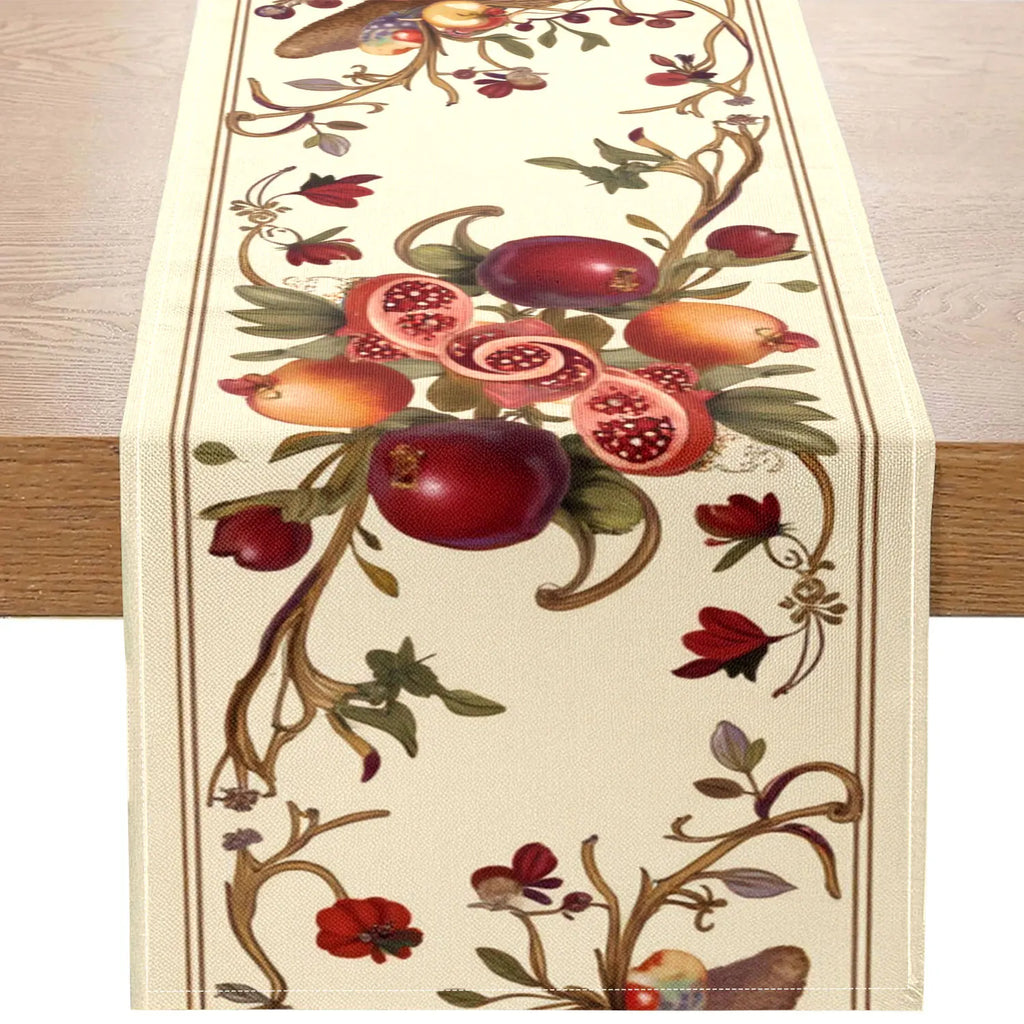 Harvest Fruit Table Runner – Pomegranate & Apple Print Table Runner PLUSH A 33X183Cm