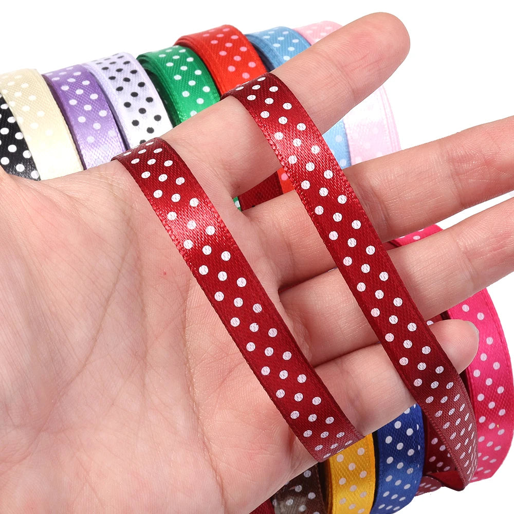 20 Yards Polka Dot Polyester Ribbon 1cm | Gift Wrapping & Bows Craft Ribbon PLUSH
