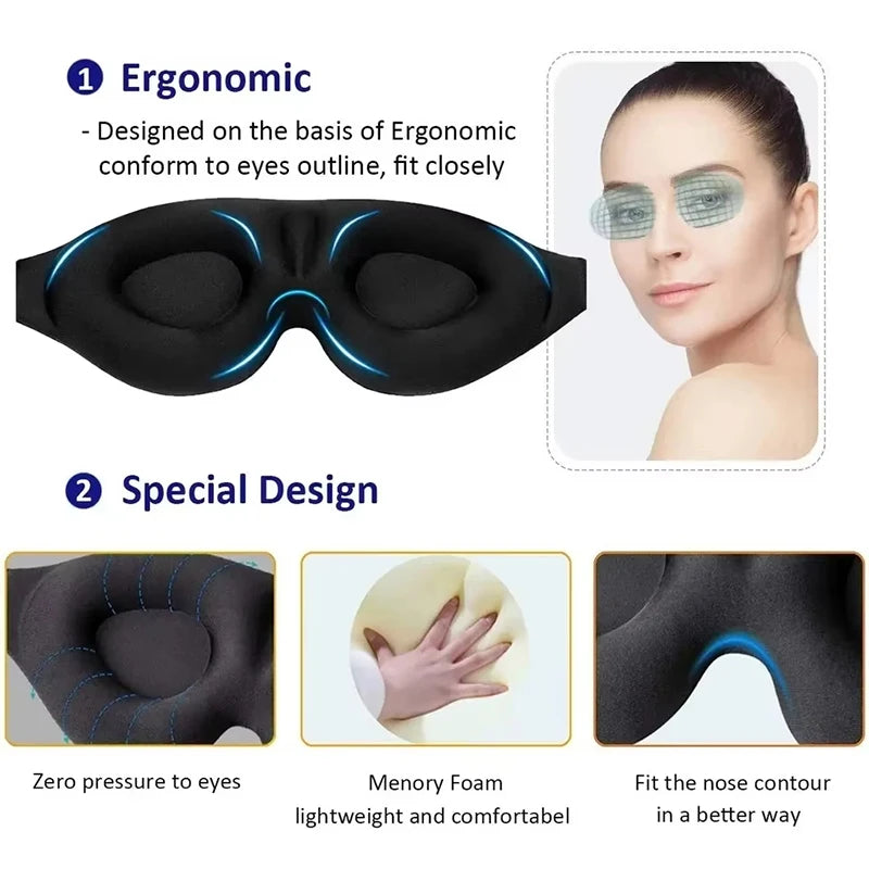 Black 3D Sleep Eye Mask – Adjustable, Breathable Light Blocker Sleep Eye Mask PLUSH