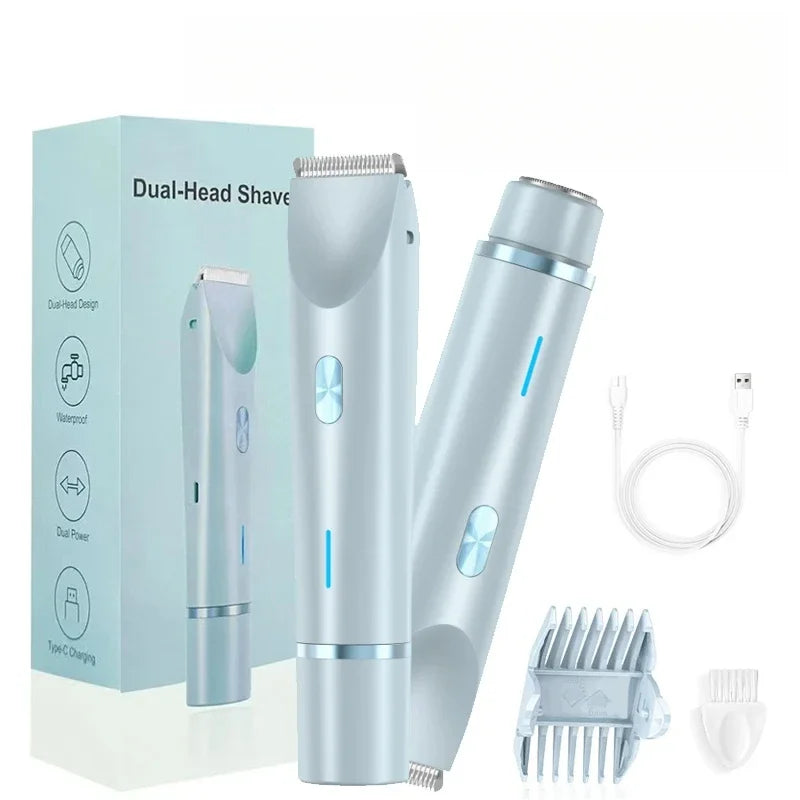 Women's Dual-Head Electric Shaver & Body Hair Trimmer Electric Body Shaver PLUSH Blue USB Type-C