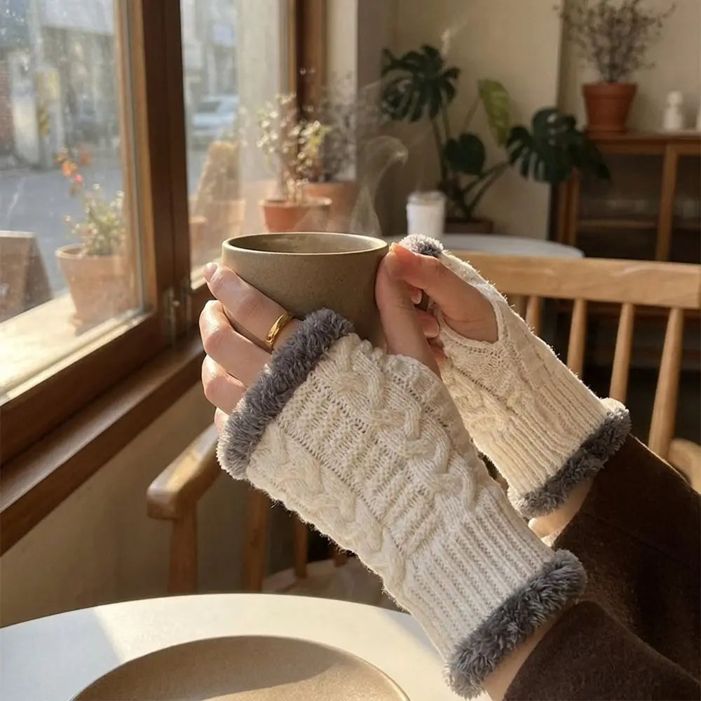 Vintage Knit Fingerless Gloves Faux Fur – Women's Winter Gloves Fingerless Knit Gloves PLUSH