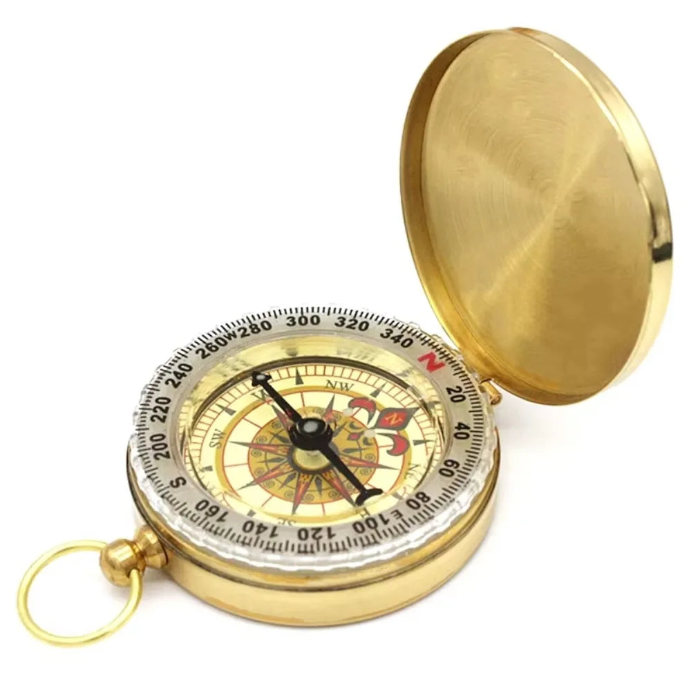 Brass Pocket Compass – Luminous Flip Cover Camping Compass Pocket Compass PLUSH Gold