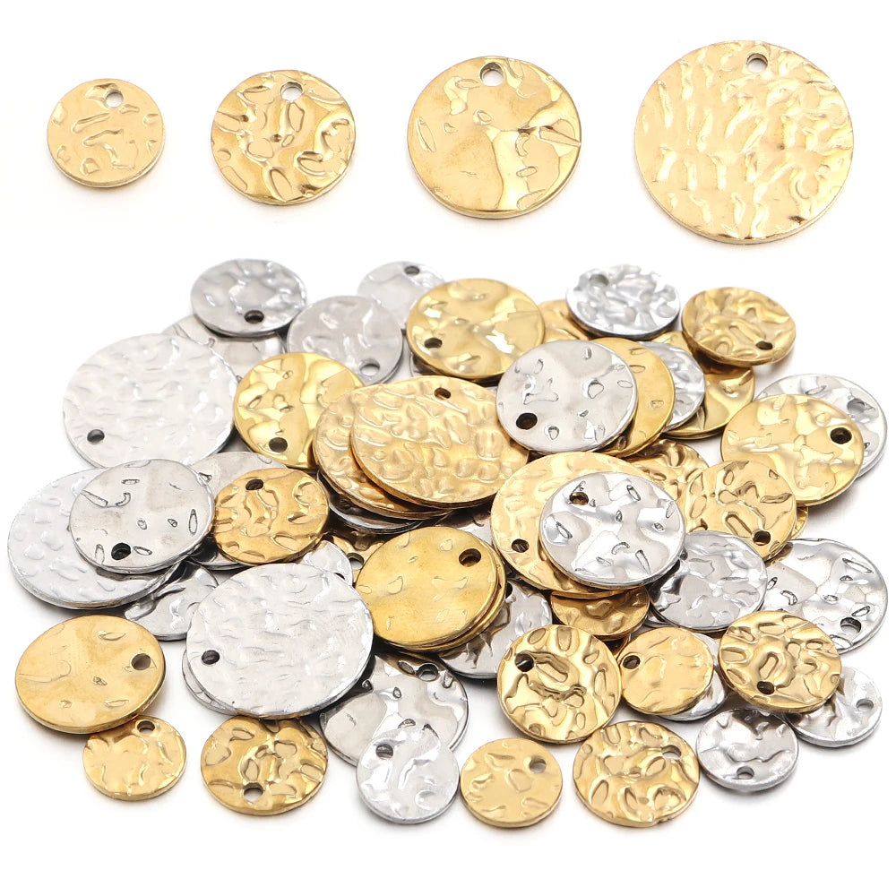 10pcs Stainless Steel Textured Disc Charms for DIY Jewelry Jewelry Charms PLUSH