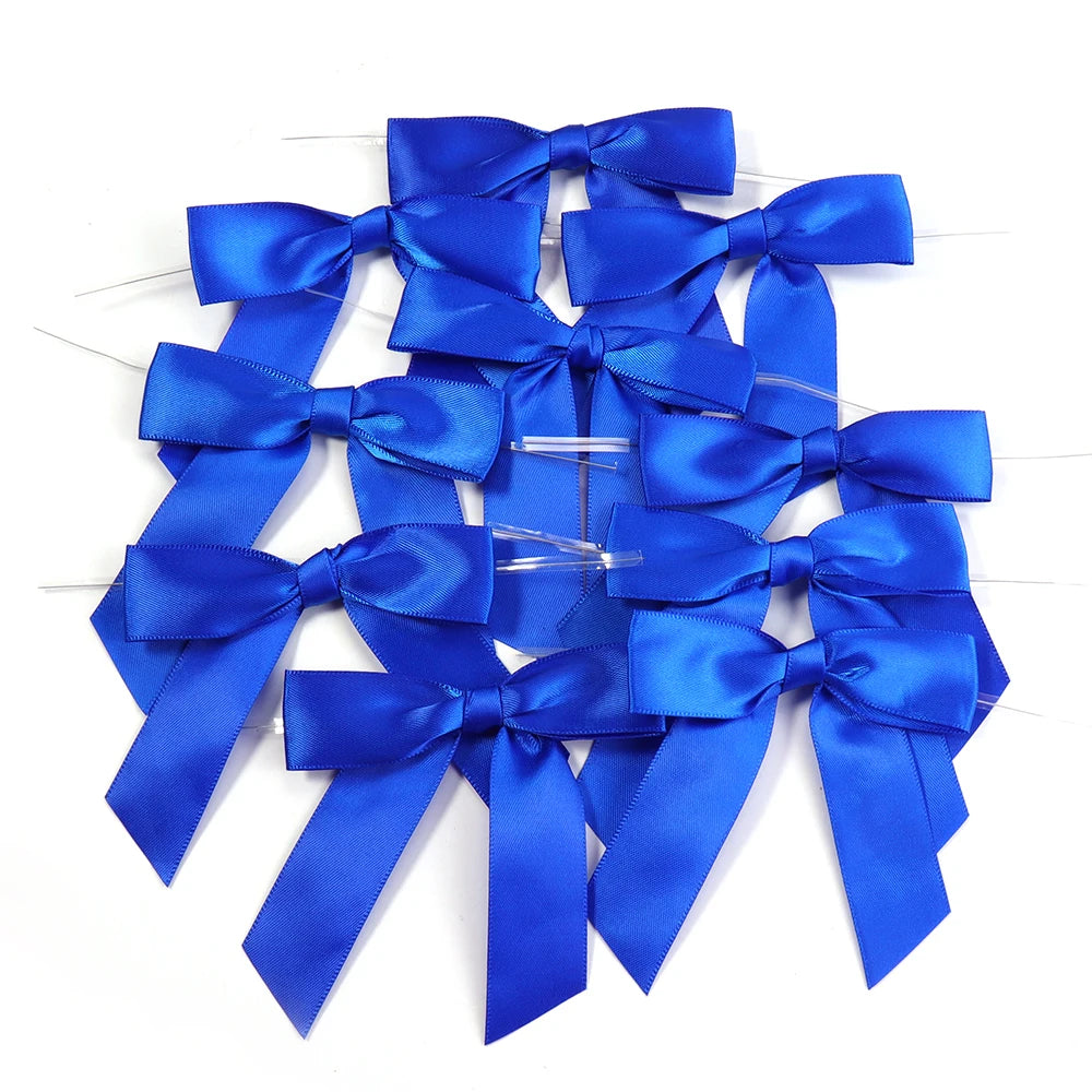 10pcs Satin Ribbon Twist Tie Bows 9x9cm – Gift & Candy Wrap Ribbon Twist Tie Bows PLUSH Dark Blue 9X9cm