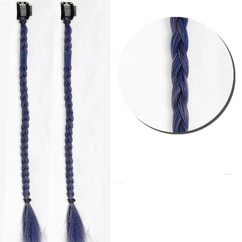 2Pcs Clip-In Braided Hair Extensions – Synthetic Twist Braid Pieces Clip-In Hair Extensions PLUSH haze blue 2Pcs