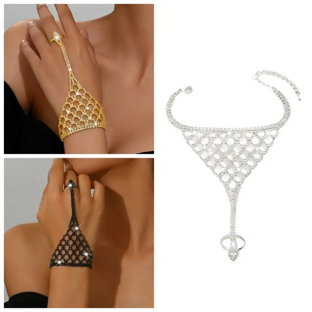 Rhinestone Tassel Multi-Layer Adjustable Finger Bracelet Finger Bracelet PLUSH