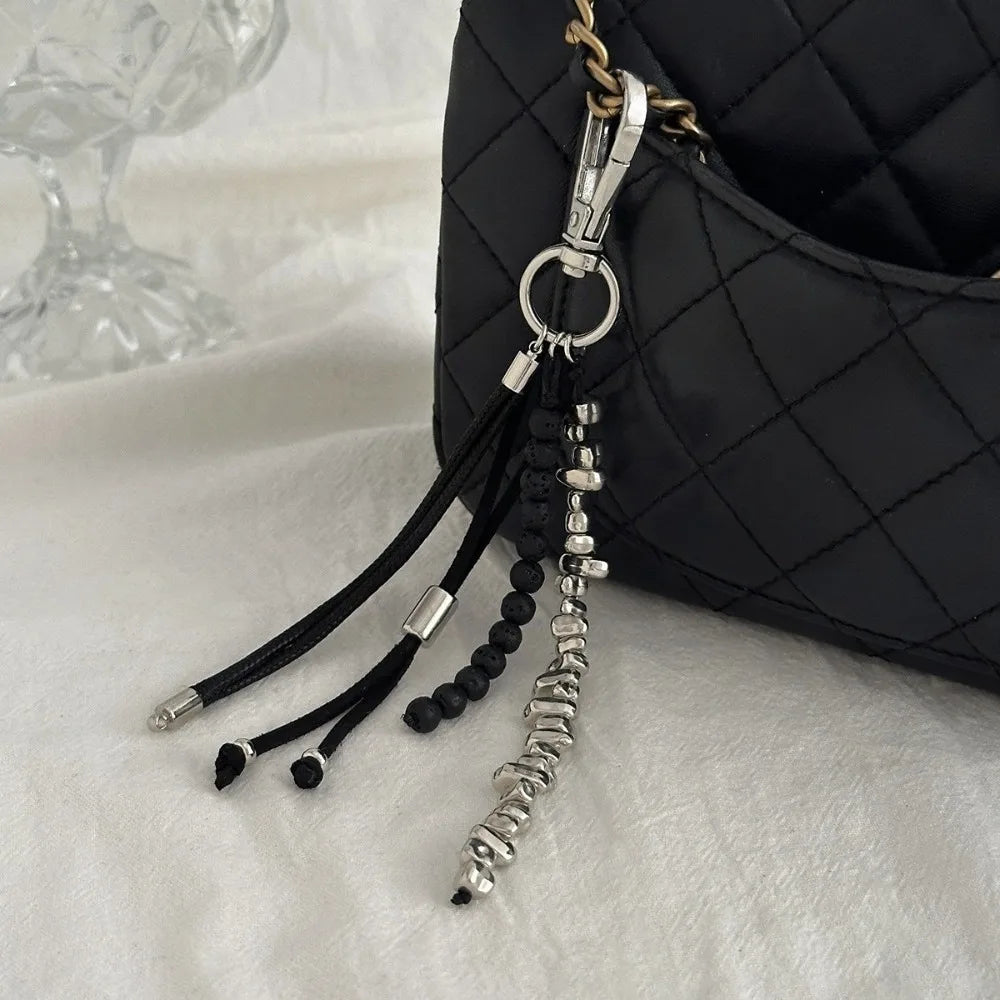 Pearl Beaded Heart Keychain Silver Tassel Star Rivet Bag Charm Fashion Keychain Charm PLUSH