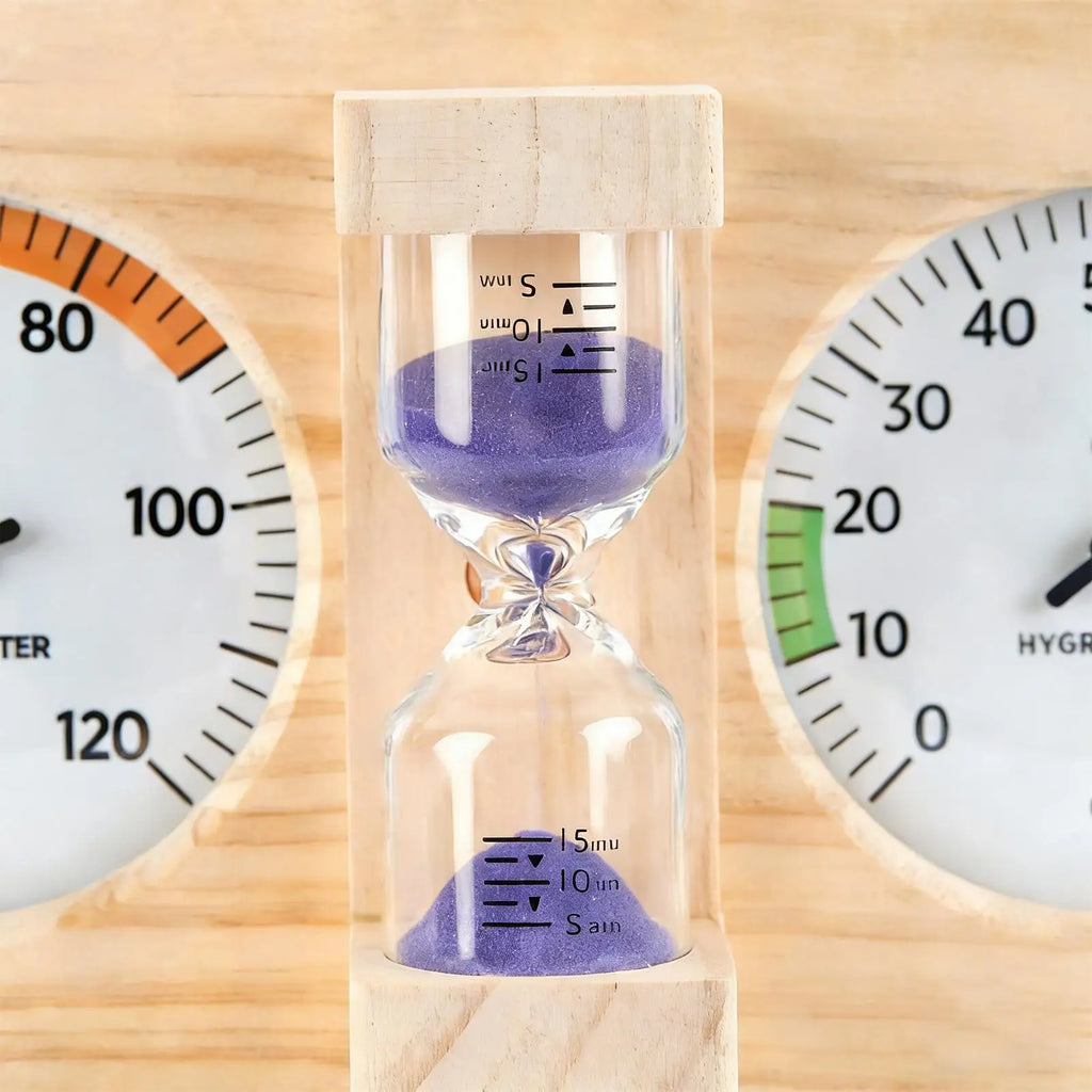 Sauna Thermometer Hygrometer & 15-Min Sand Timer Wall Mount Sauna Thermometer Hygrometer PLUSH