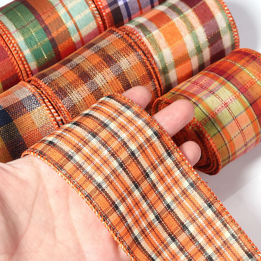 3 Yards Plaid Wired Edge Ribbon – Autumn DIY Gift Bow Decor Wired Edge Ribbon PLUSH