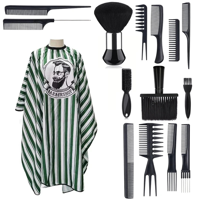 Salon Barber Cape Set 11/15pcs – Cloak, Brush & Comb Barber Cape Set PLUSH 15pcs set D