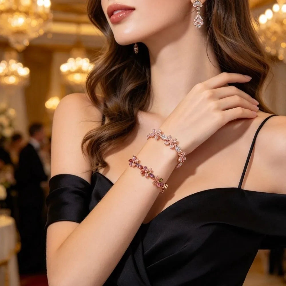 Copper Zircon Ice Flower Bracelet – Mixed Color Women's Zircon Bracelet PLUSH