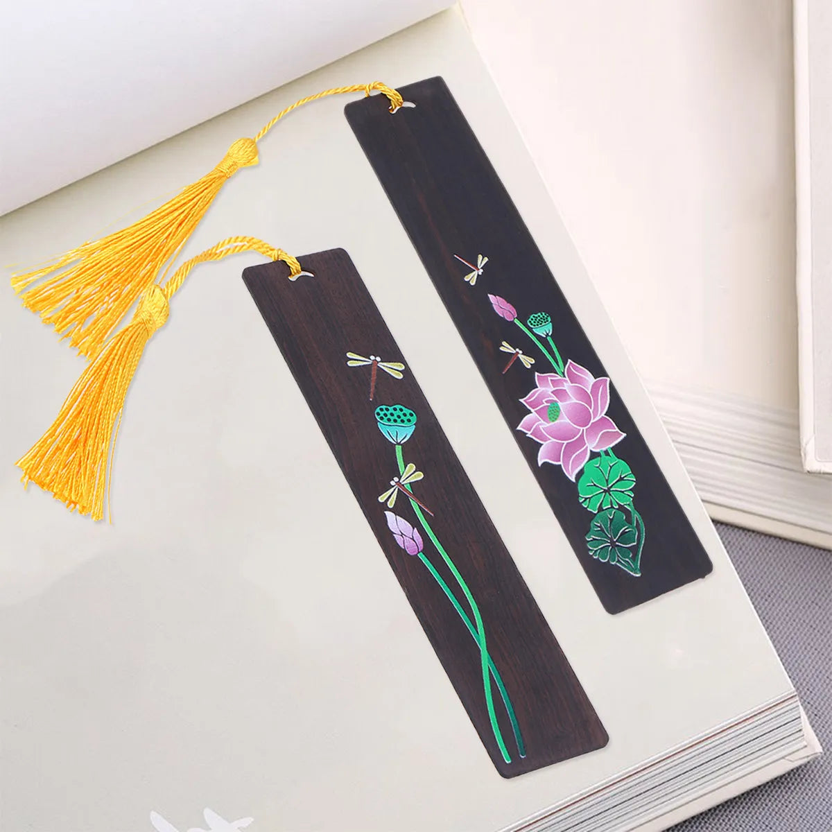 2Pcs Chinese Wooden Bookmarks Handmade Dragonfly & Tassel Decorative Bookmark Set PLUSH Default Title
