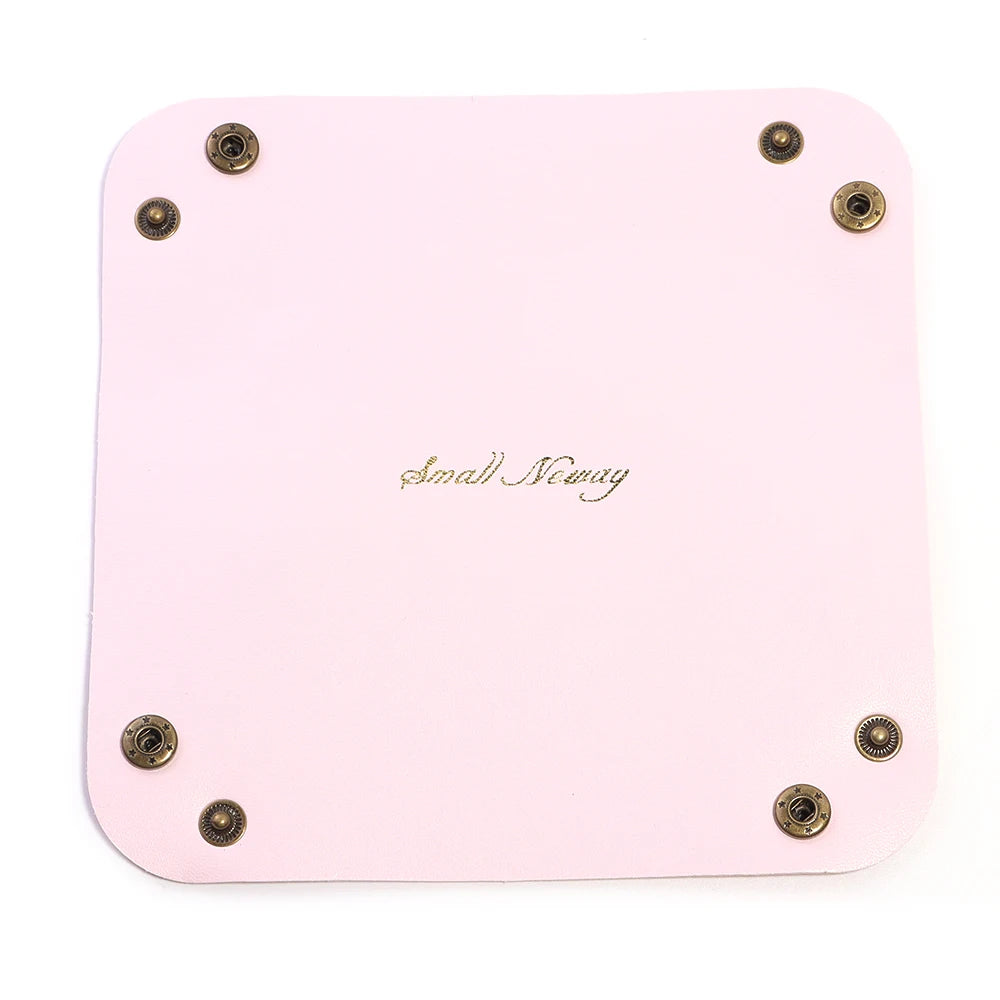Foldable PU Leather Desktop Tray – Jewelry & Key Organizer Desktop Storage Tray PLUSH pink 15x15cm