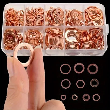 200pcs Copper Sealing Washer Kit M5–M14 Flat Ring Gasket Set Sealing Washer Kit PLUSH