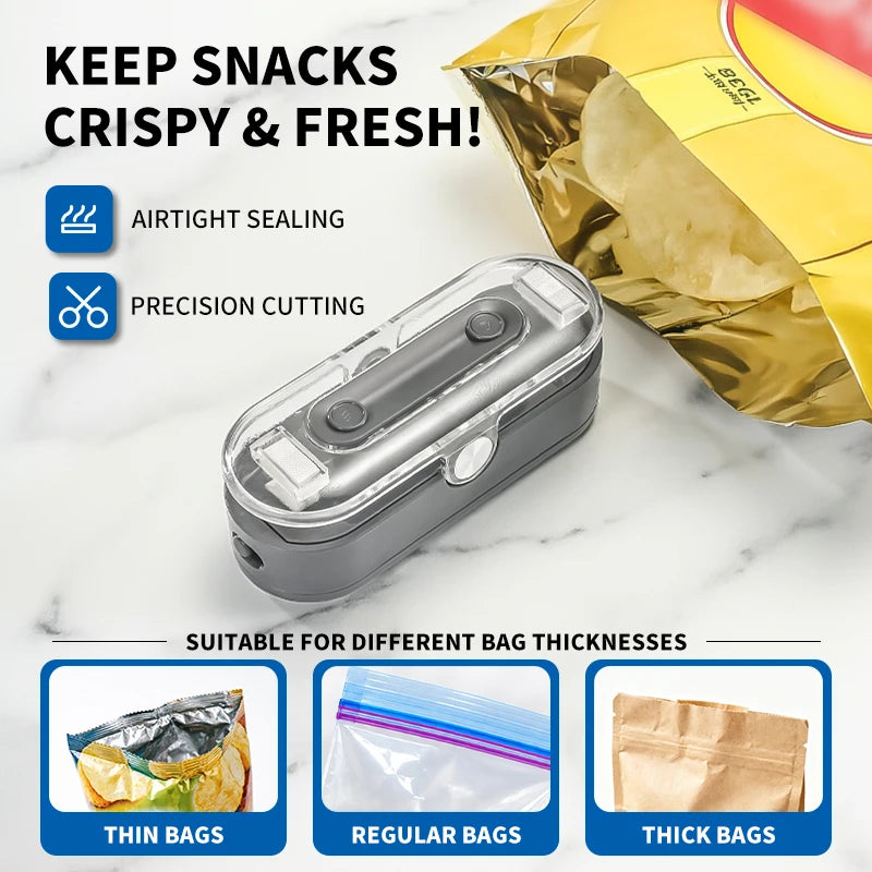Mini Portable Bag Sealer – 2-in-1 Heat Seal & Cut Machine Bag Sealing Machine PLUSH