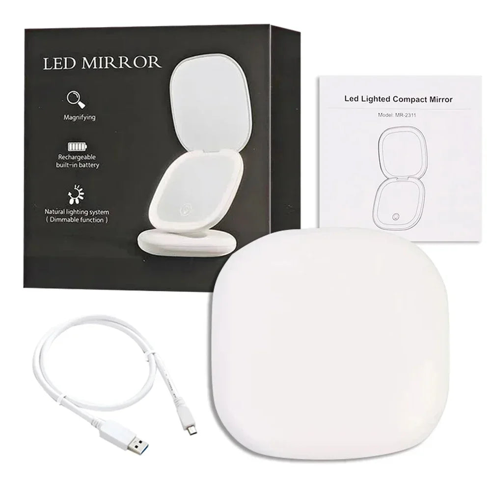 LED Compact Travel Makeup Mirror 1x/5x Magnifying Rechargeable LED Makeup Mirror PLUSH