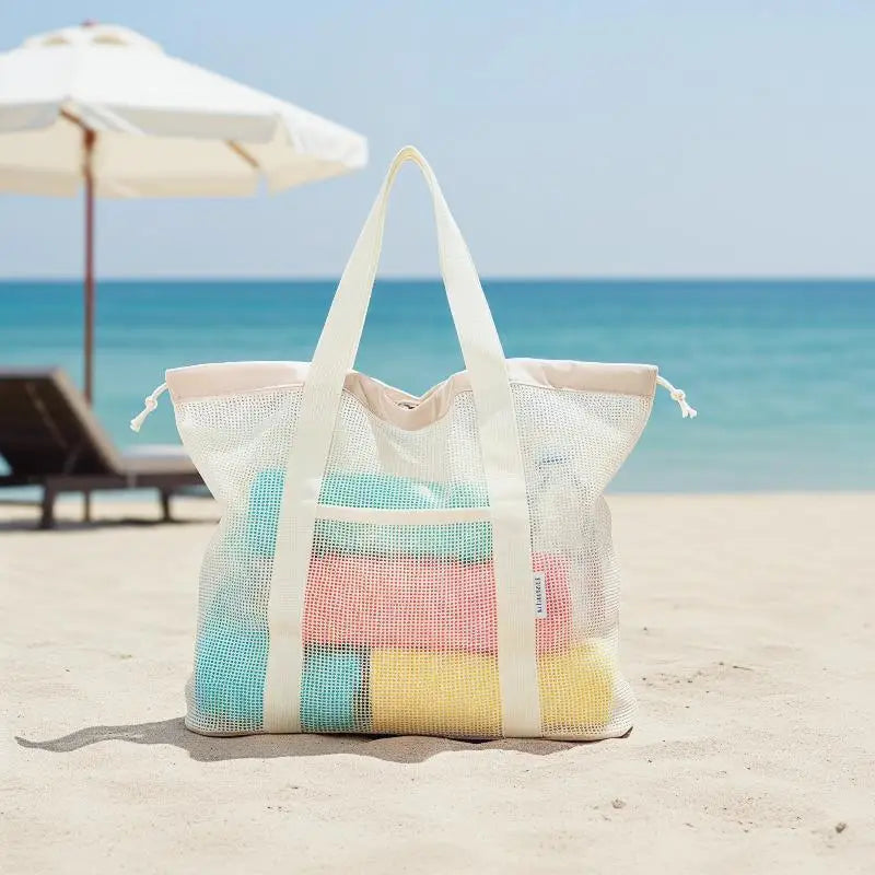 Summer Mesh Beach Tote Bag – Large Capacity Quick-Dry Mesh Beach Tote Bag PLUSH