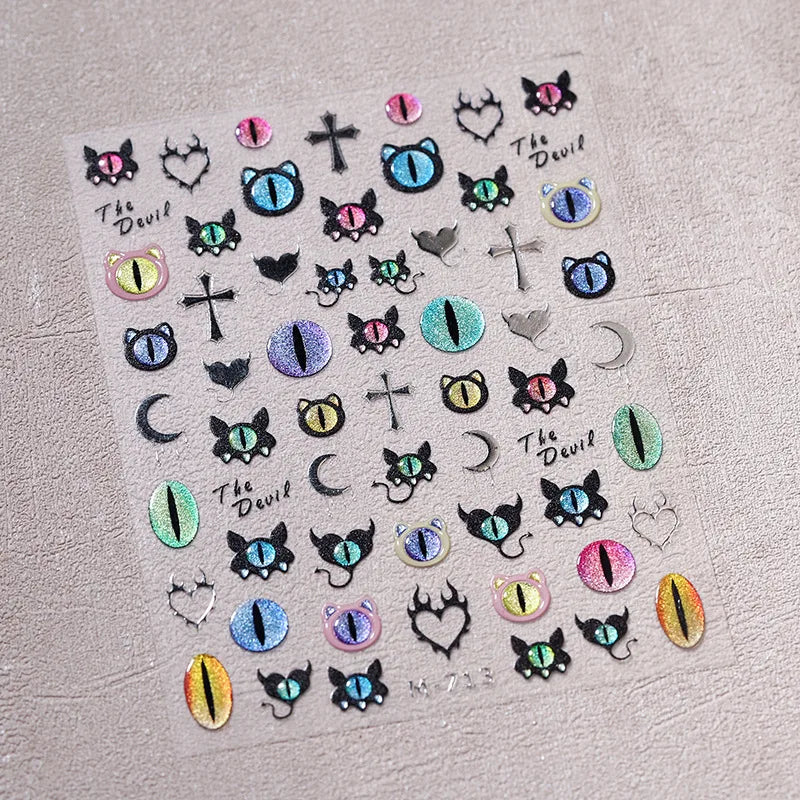 Cat's Eye Dragon Snake Eye Nail Stickers Punk Y2K Decals Nail Art Stickers PLUSH 1 Sheet A
