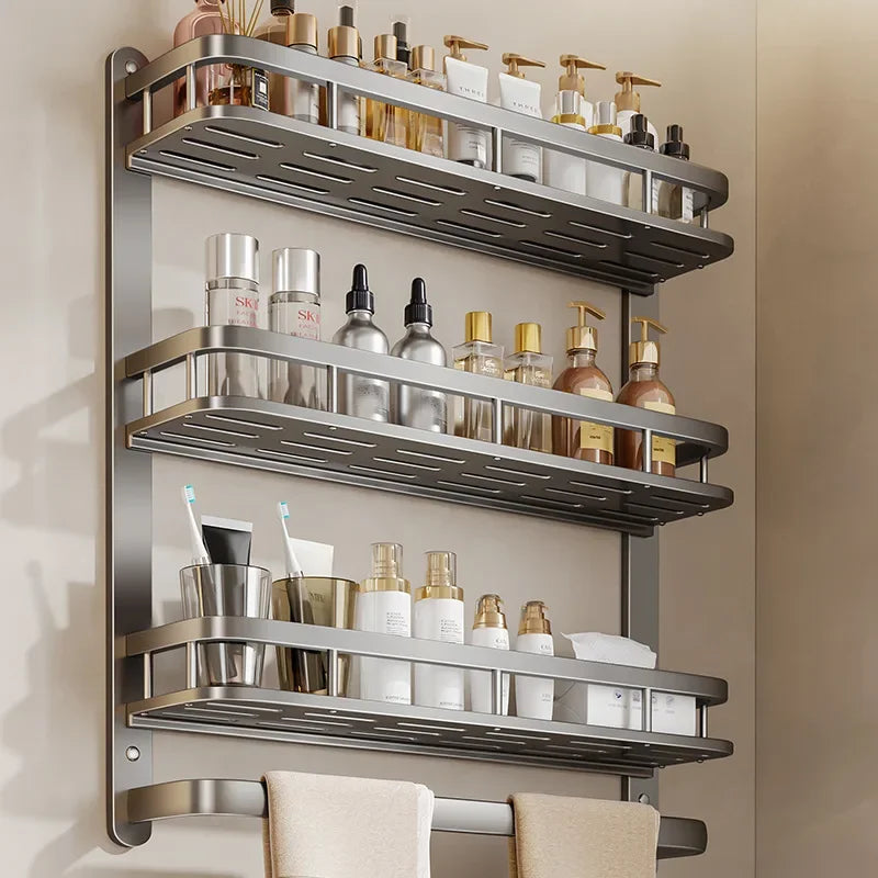 Aluminum Wall Mounted Bathroom Shelf – No Drill Storage Rack Bathroom Wall Shelf PLUSH