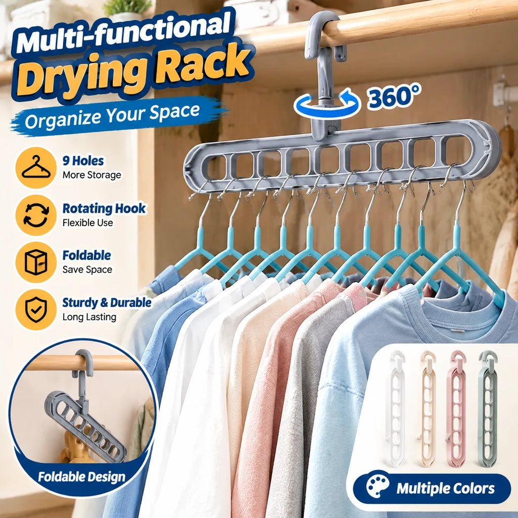 Foldable 9-Hole Closet Organizer Hanger – Space Saving Rack Closet Organizer Hanger PLUSH