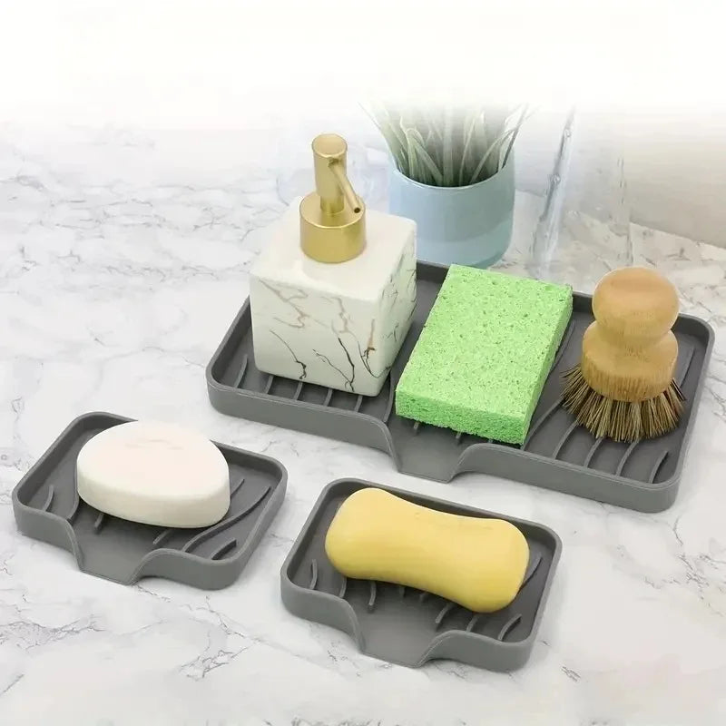 Silicone Sink Tray with Drain – Soap & Sponge Holder Sink Organizer Tray PLUSH