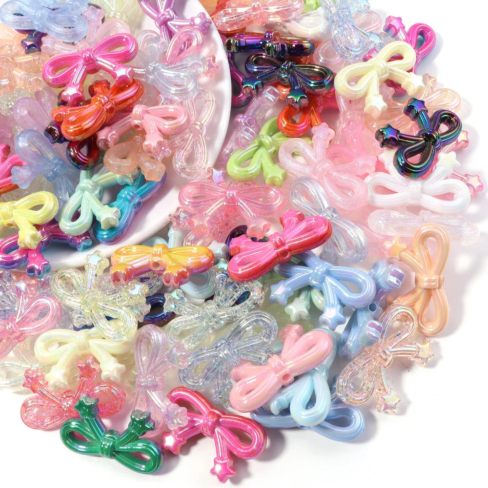 10pcs Multicolor Bow Acrylic Beads 19x33mm – DIY Jewelry Making Acrylic Spacer Beads PLUSH