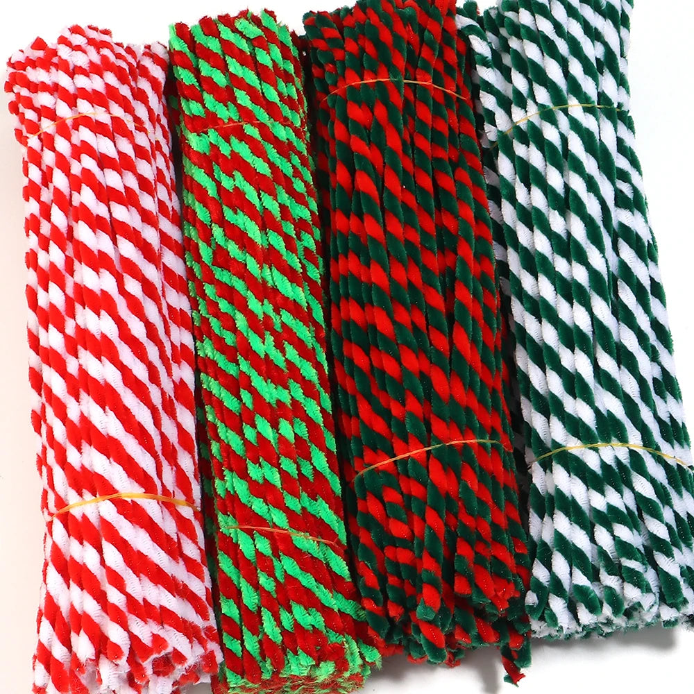 100pcs Christmas Striped Chenille Pipe Cleaners 30cm DIY Craft Craft Pipe Cleaners PLUSH