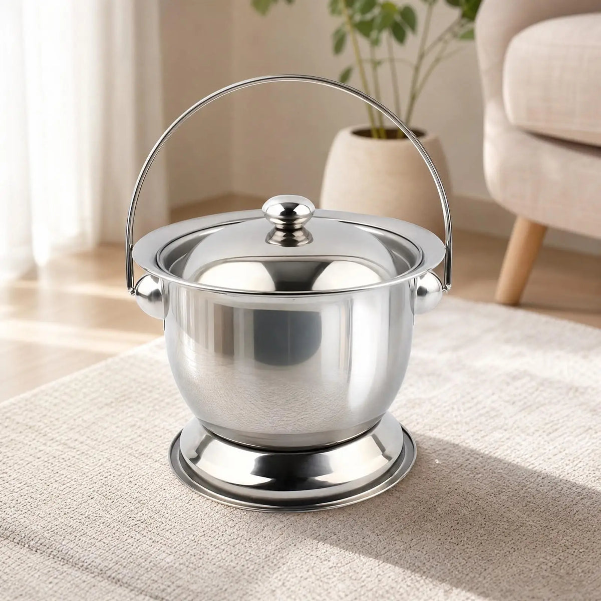 Portable Bedside Toilet Stainless Steel | Soft Seat & Brush Portable Bedside Commode PLUSH