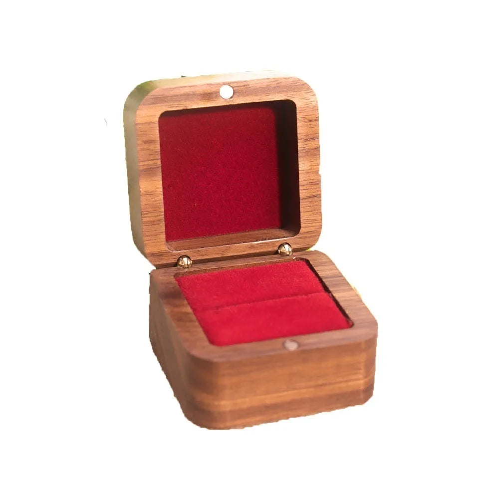 Wood Ring Box 1/2 Slot Square Jewelry Display Case for Weddings Ring Display Box PLUSH Red Single Ring