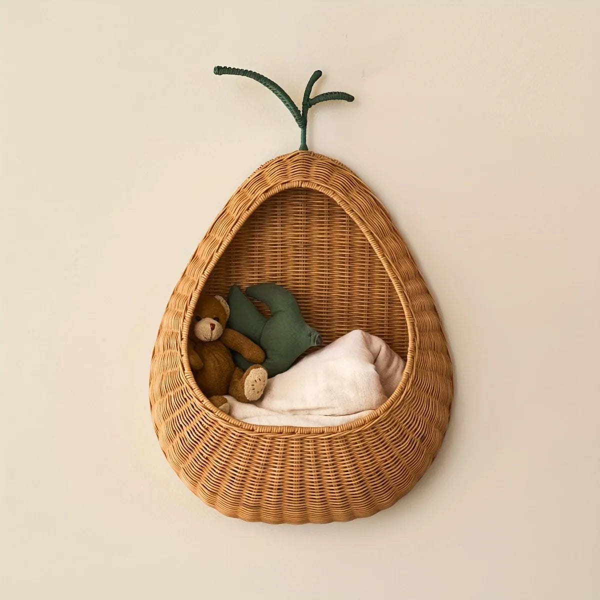Rustic Handwoven Apple Wall Basket – Natural Vine Home Organizer Wall Storage Basket PLUSH