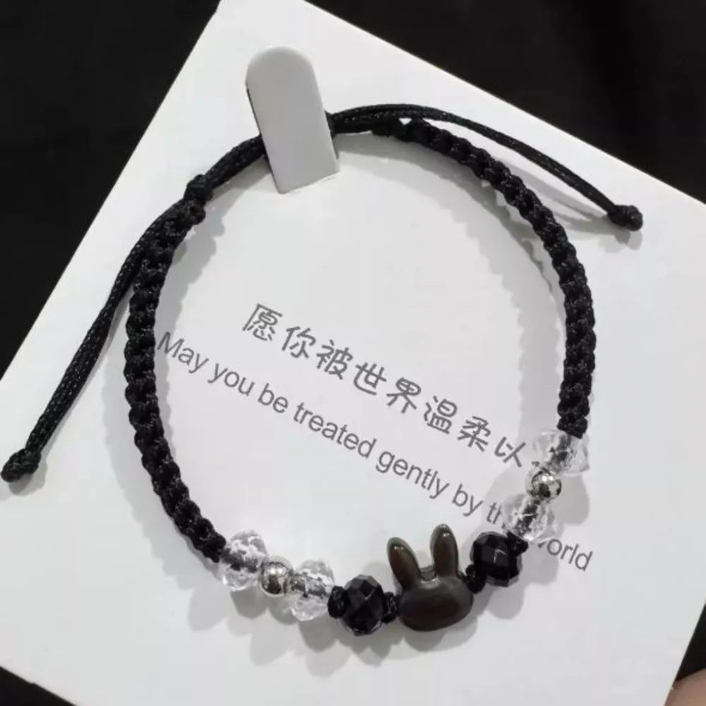 Rabbit Cat Beaded Bracelet – Moonstone Obsidian Friendship Gift Beaded Bracelet PLUSH Style C