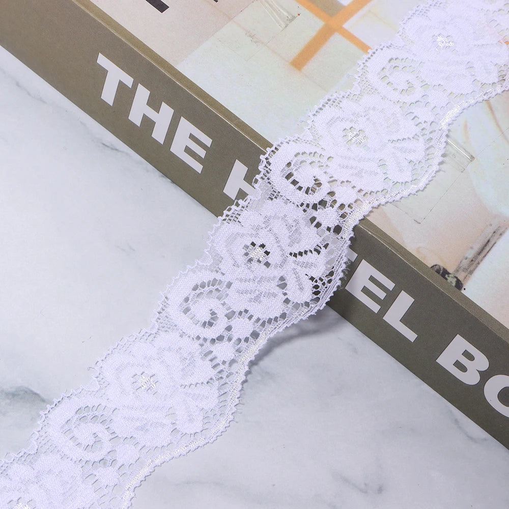 35mm Elastic Floral Lace Trim 2 Yards – DIY Sewing & Hairbands Elastic Lace Trim PLUSH white 35mm