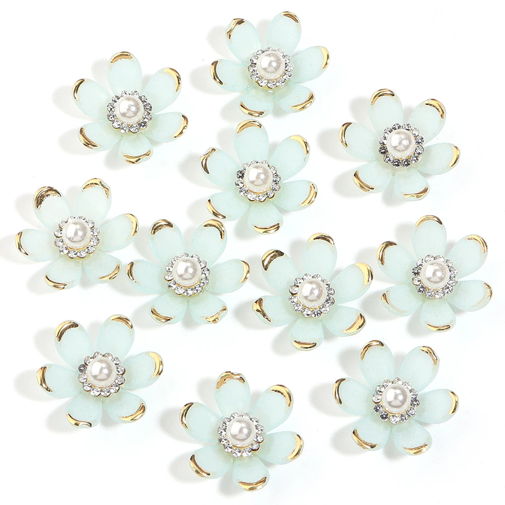 20pcs Gold-Trim Rhinestone Sunflower Flat Back Acrylic Beads DIY Flat Back Craft Beads PLUSH blue