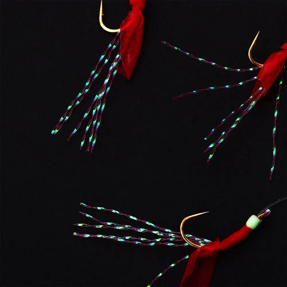 Luminous Sabiki Rigs Feather Fishskin Skirt Lures – 6pk Sabiki Fishing Rig PLUSH