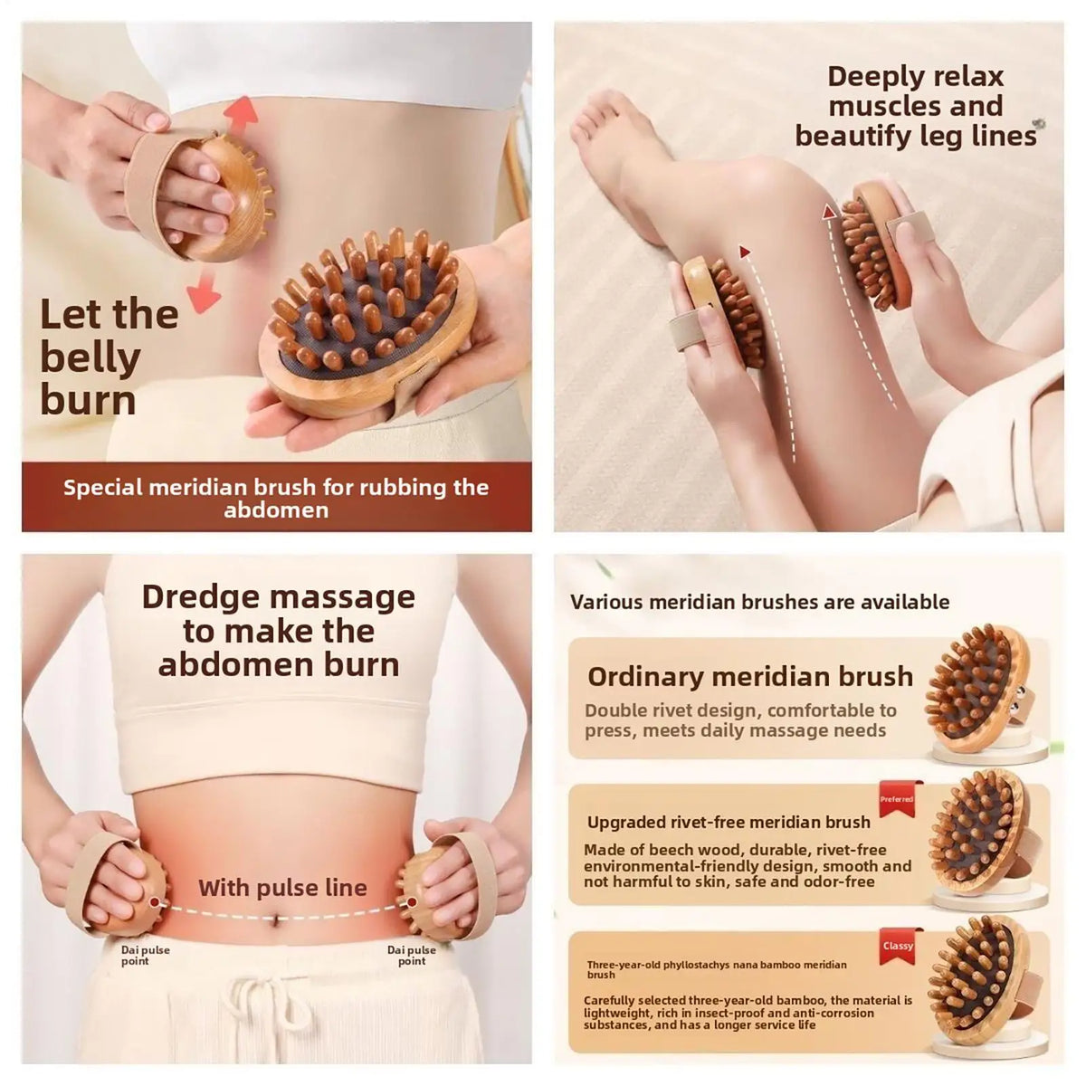 Wood Body Massage Brush – Scalp, Belly & Full Body Massager Body Massage Brush PLUSH
