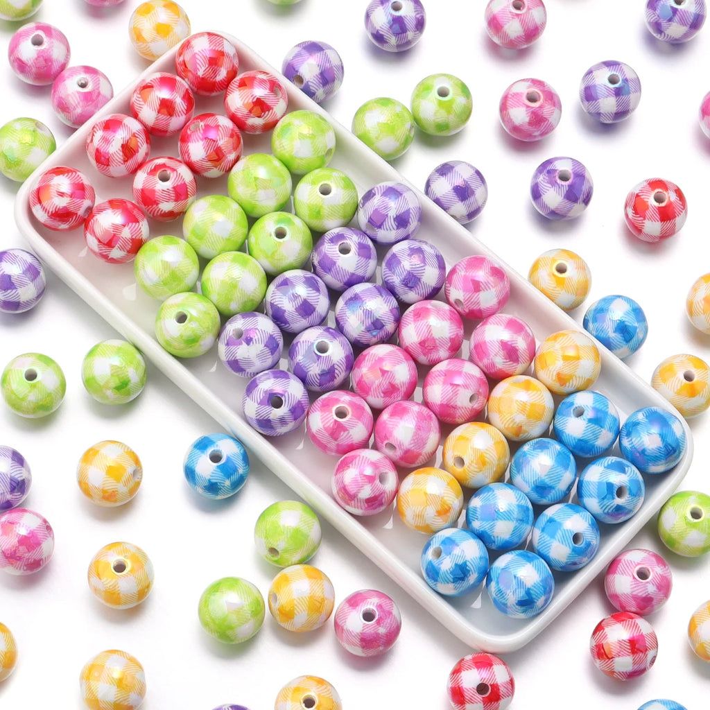 10pcs 16mm Plaid Acrylic Round Spacer Beads – DIY Jewelry Acrylic Spacer Beads PLUSH