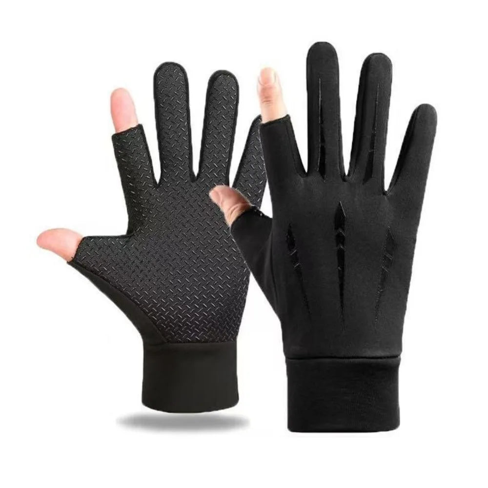 Winter Cycling Gloves – Waterproof Thermal Full Finger Cycling Gloves PLUSH Black Two Finger