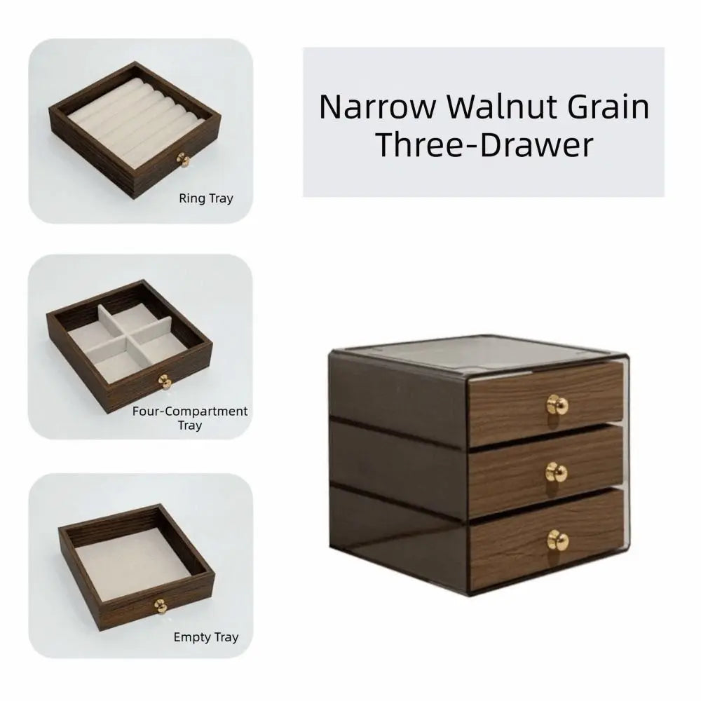 Walnut Grain Jewelry Box – 3 or 5 Drawer Dust-Proof Storage Jewelry Storage Box PLUSH